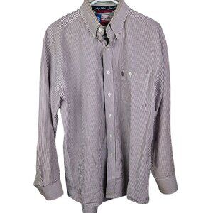 George Strait Wrangler Cowboy Cut Maroon Stripe Button Down Shirt‎ Size Large